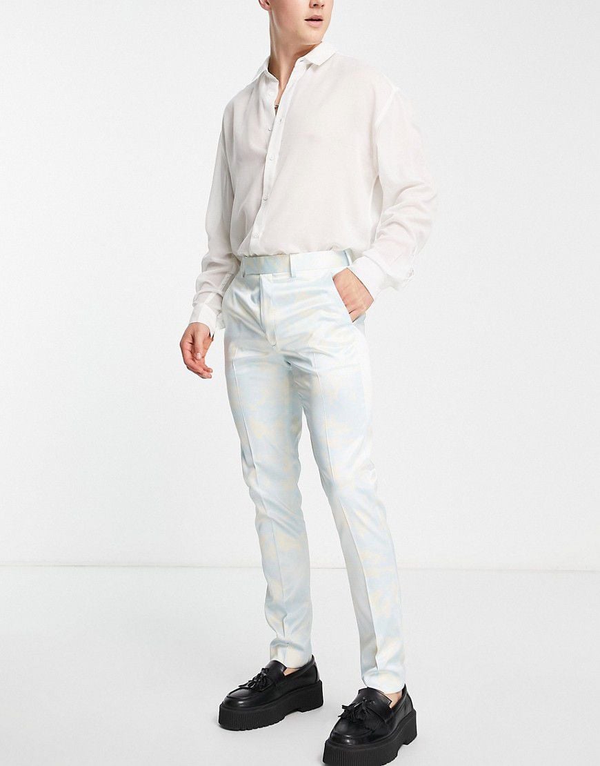 Pantaloni eleganti skinny in raso con stampa a onde - ASOS DESIGN - Modalova