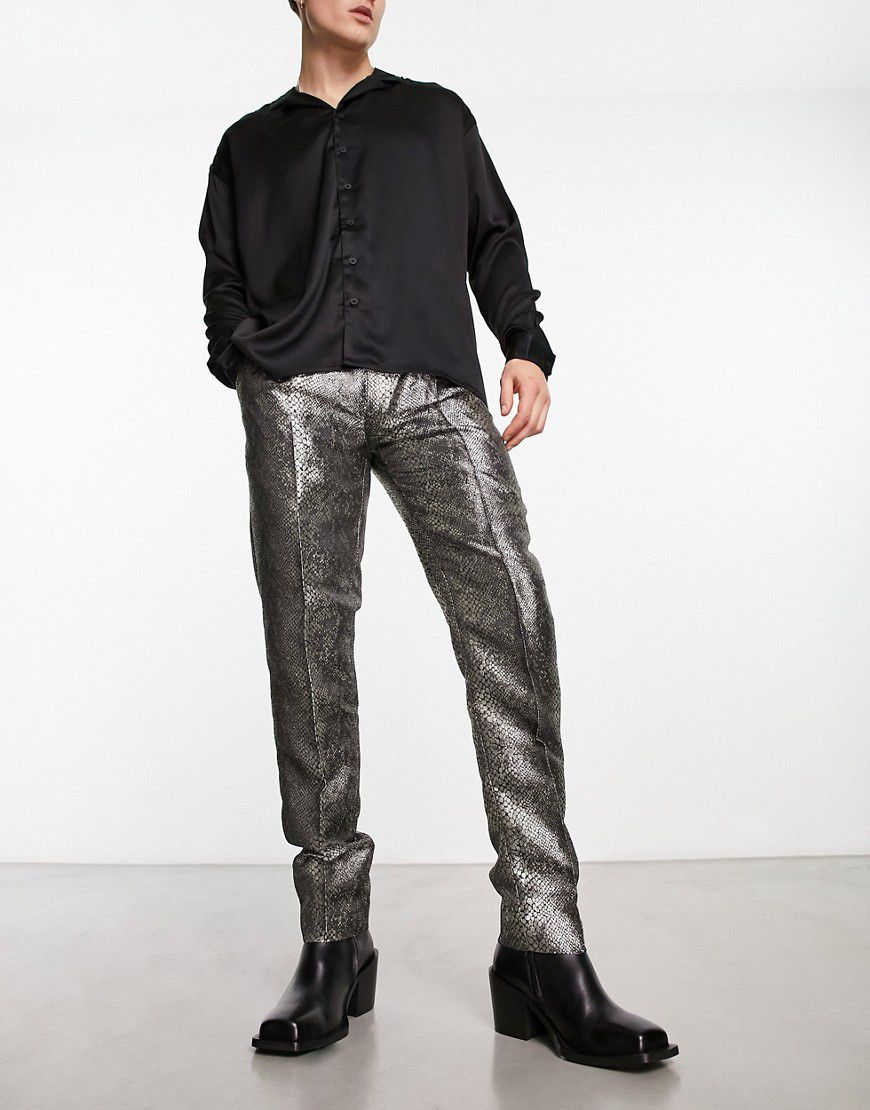 Pantaloni slim eleganti jacquard pitonati con stampa iridescente - ASOS DESIGN - Modalova