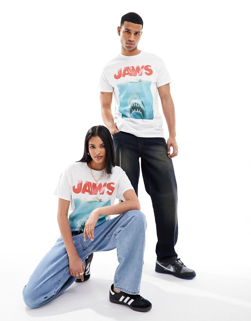 T-shirt unisex bianca con grafica "JAWS" su licenza - ASOS DESIGN - Modalova