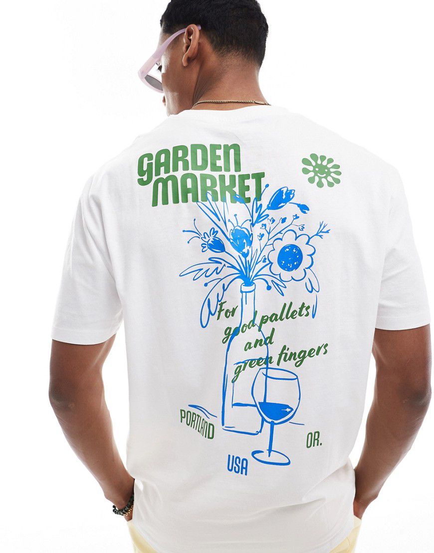 T-shirt comoda bianca con stampa stilizzata con pianta sul retro - ASOS DESIGN - Modalova