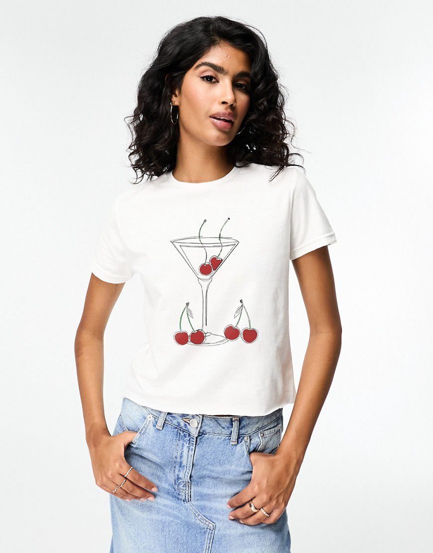 T-shirt mini bianca con grafica con Martini e ciliegie - ASOS DESIGN - Modalova
