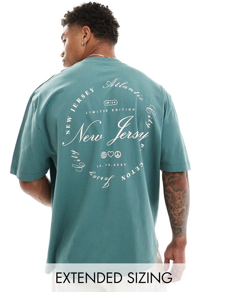 T-shirt oversize -azzurro con stampa "New Jersey"sul retro - ASOS DESIGN - Modalova