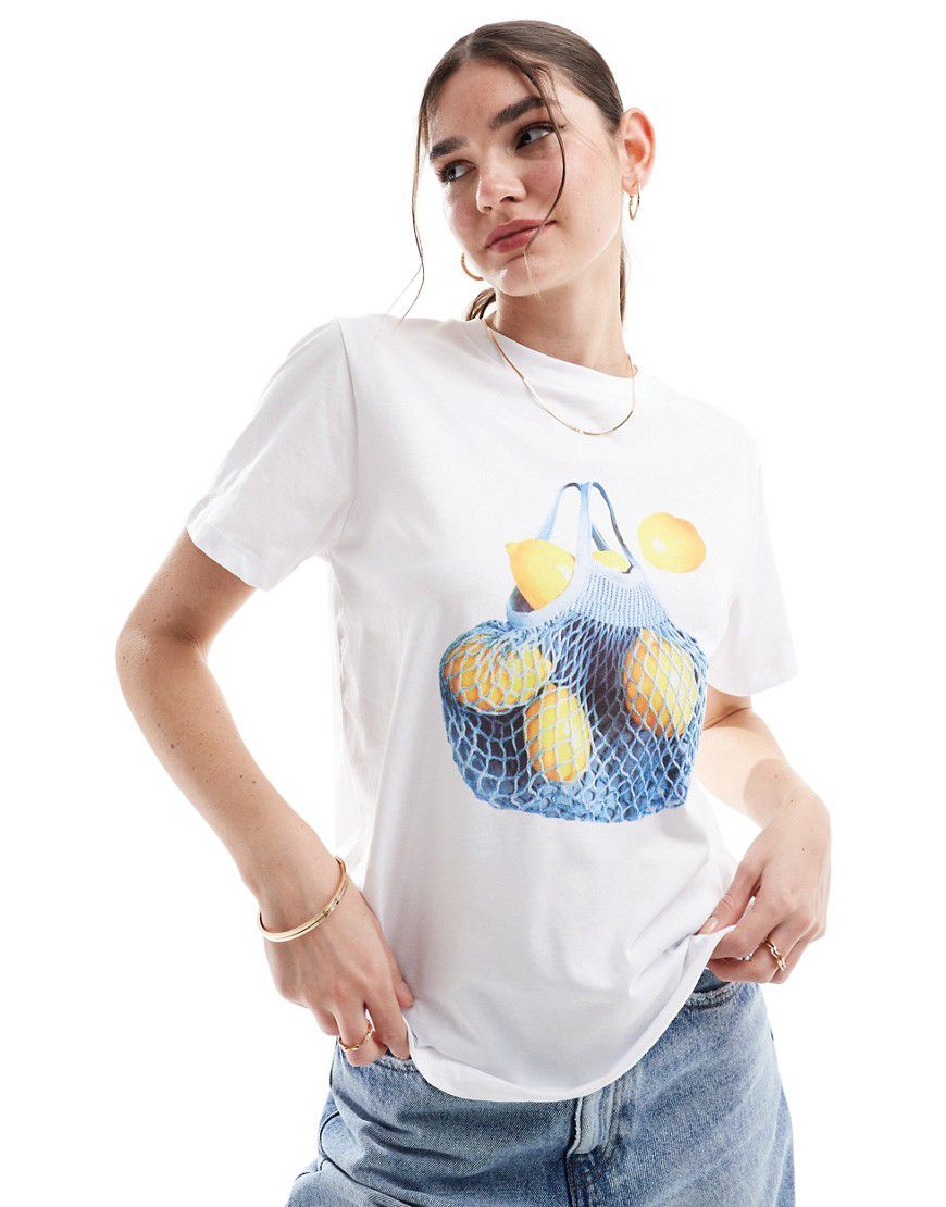 T-shirt oversize bianca con stampa di limoni - ASOS DESIGN - Modalova