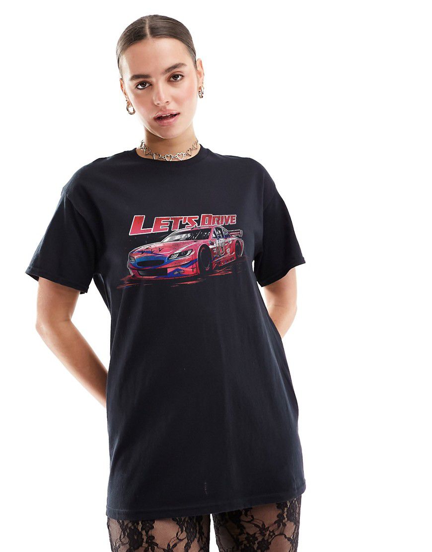T-shirt oversize nera con stampa di auto da corsa - ASOS DESIGN - Modalova