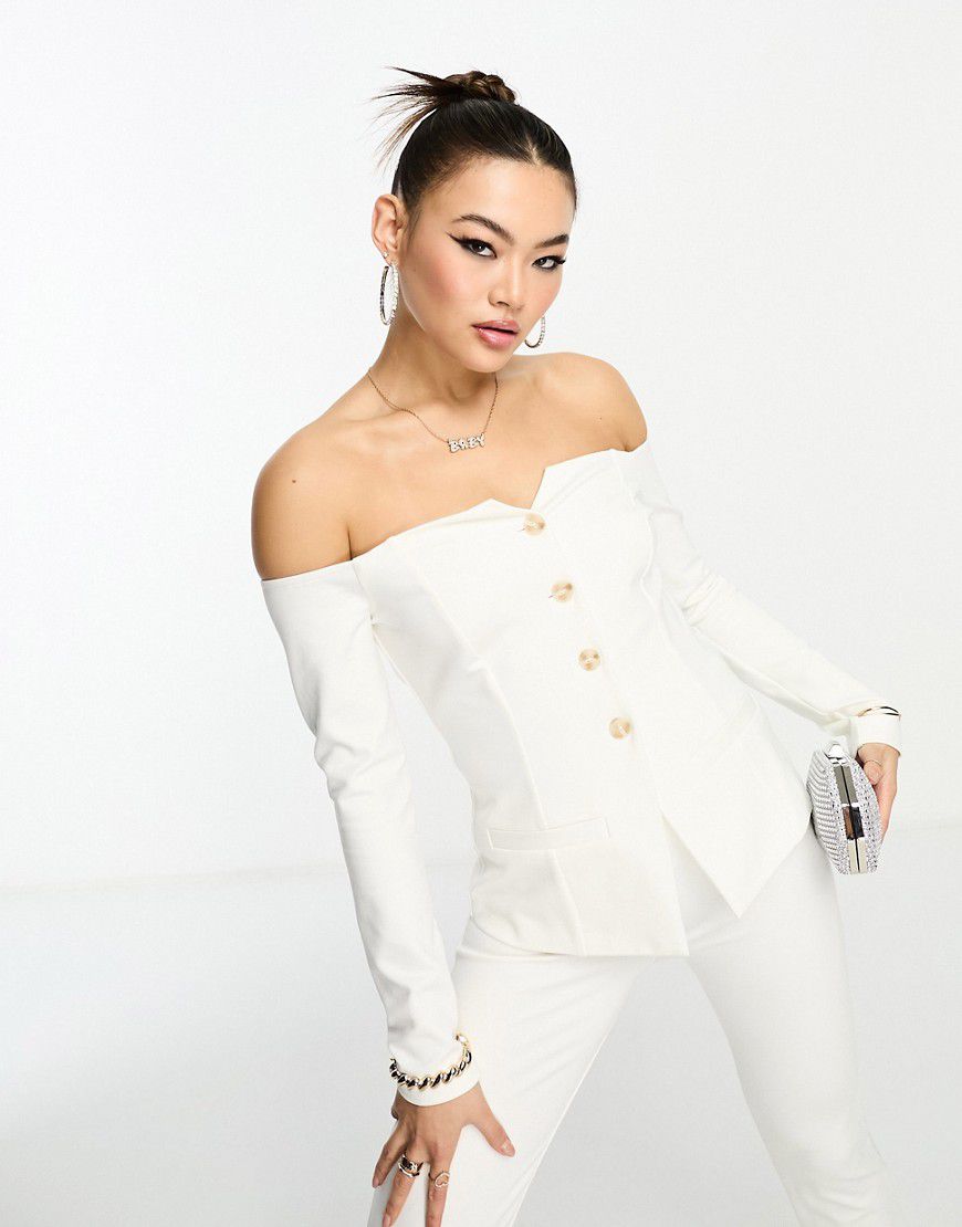 Top stile blazer crema con scollo alla Bardot in coordinato - ASOS DESIGN - Modalova