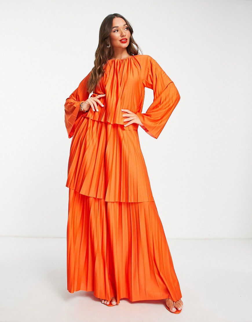 Vestito lungo a pieghe arancione - MULTI - ASOS DESIGN - Modalova