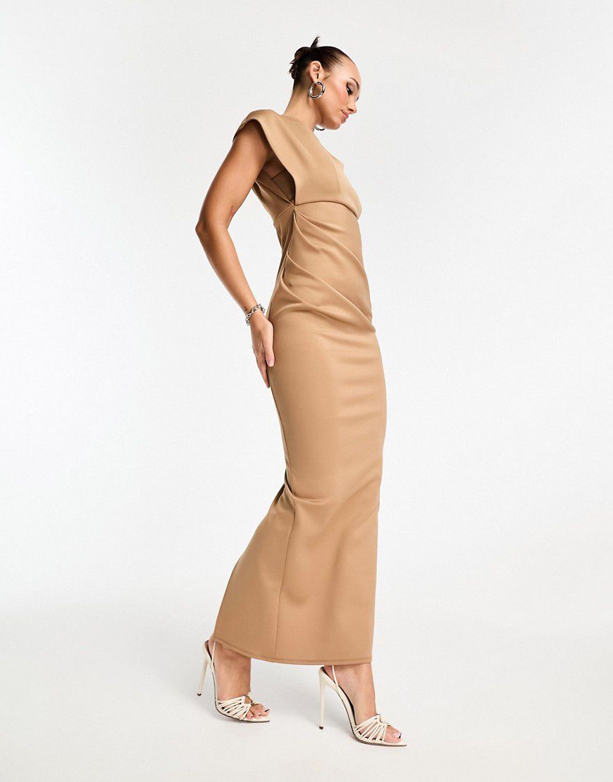 Vestito lungo asimmetrico accollato stile minimal color cammello - ASOS DESIGN - Modalova