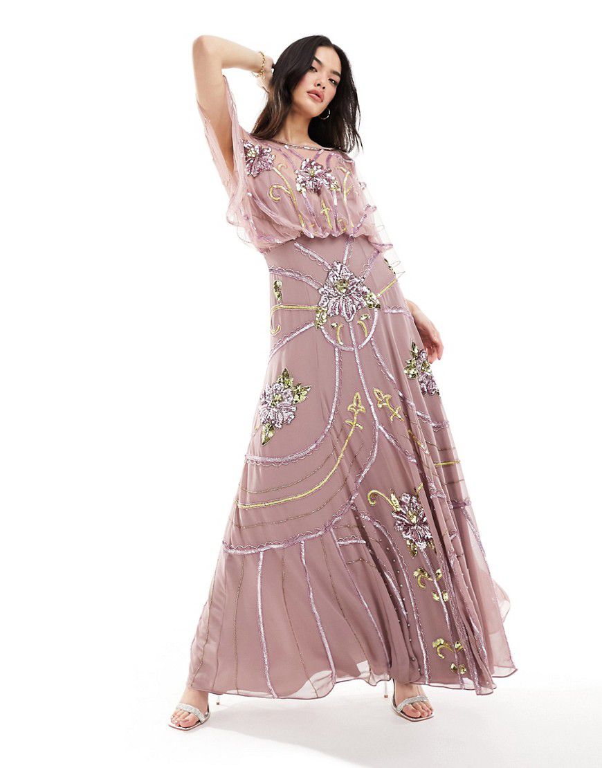 Vestito lungo con decorazioni floreali e maniche ad ali di pipistrello - ASOS DESIGN - Modalova