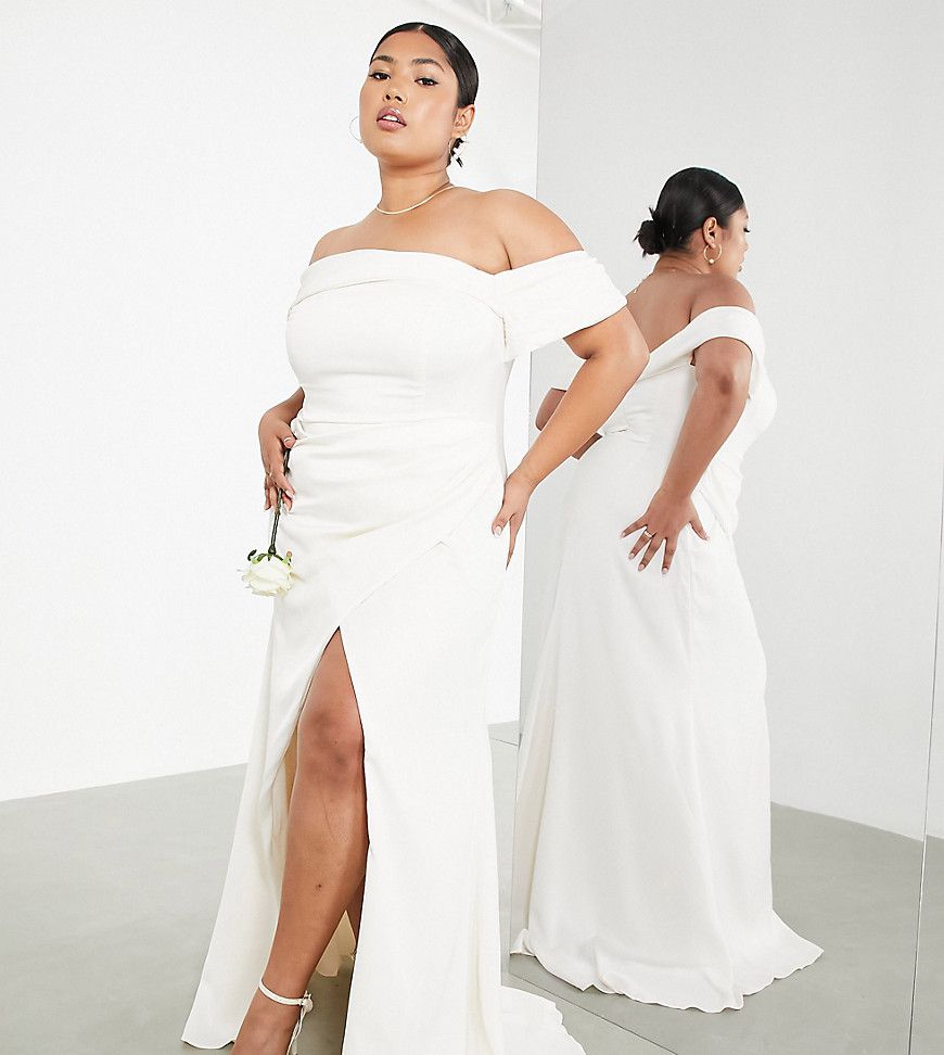 ASOS Edition Curve - Beatrice - Vestito da sposa drappeggiato con scollo Bardot - ASOS Curve - Modalova