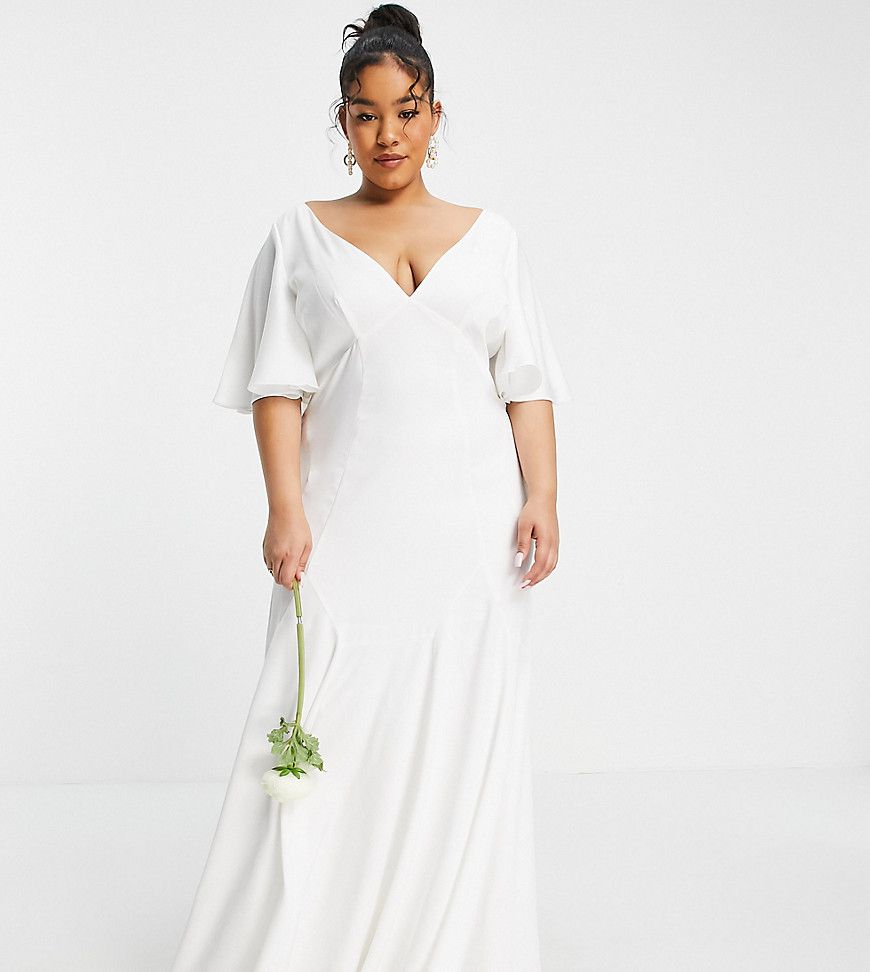 ASOS EDITION Curve - Serenity - Vestito da sposa in raso con maniche con volant - ASOS Curve - Modalova