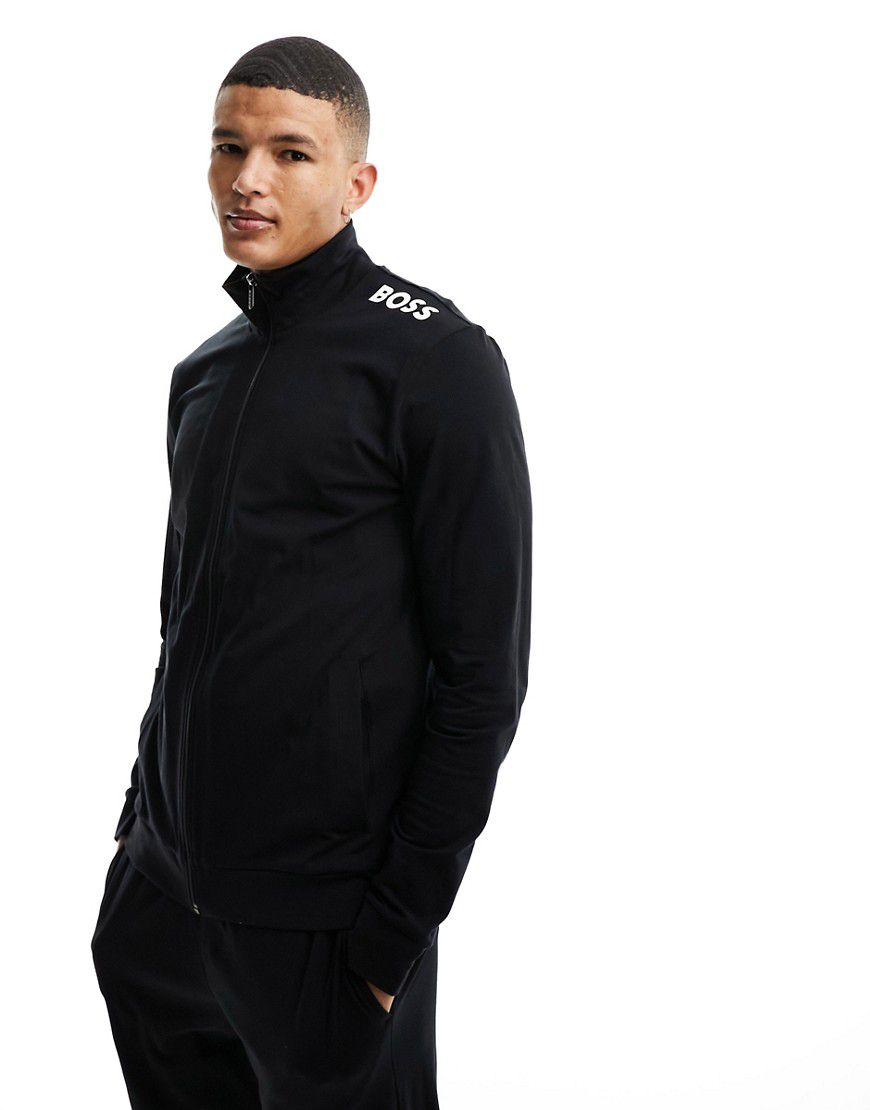 Giacca nera con stampa del logo e zip - BOSS Bodywear - Modalova