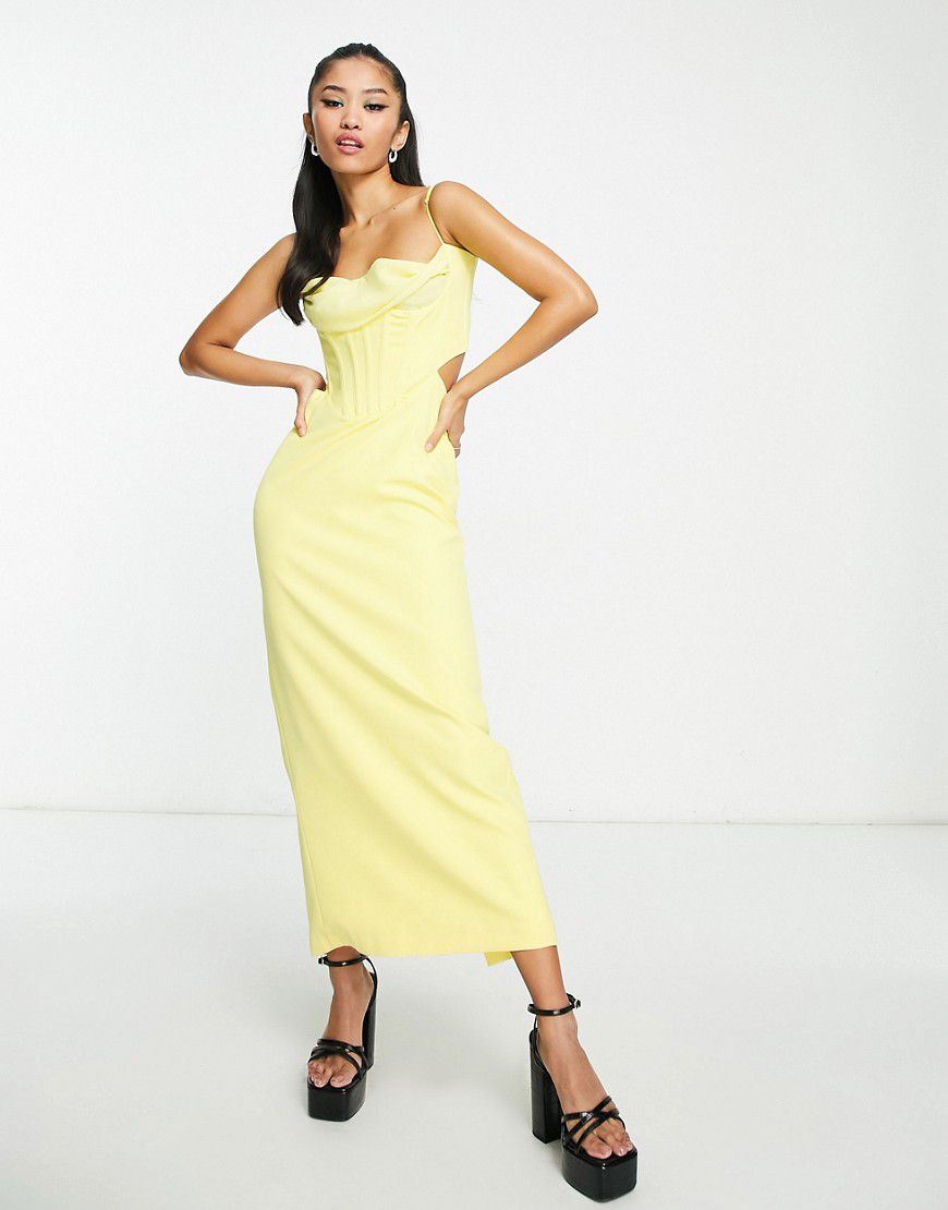 Vestito al polpaccio drappeggiato a corsetto limone - Bardot - Modalova
