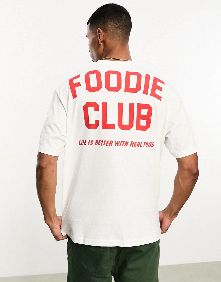 T-shirt bianca con scritta Foodie Club - Bershka - Modalova