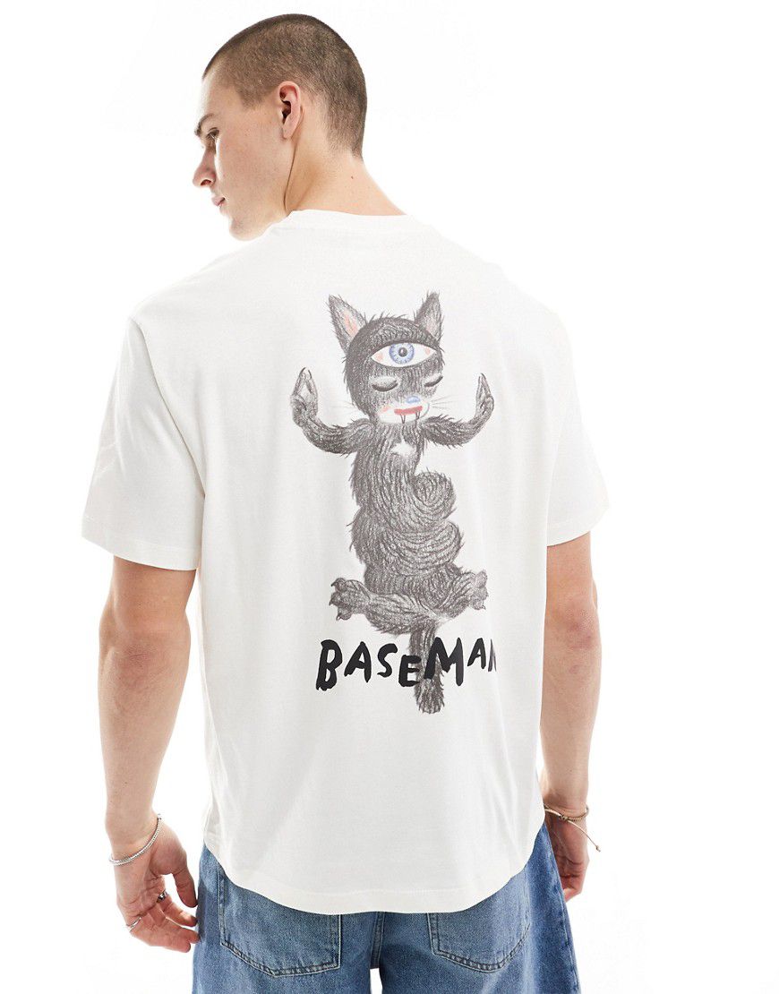 T-shirt bianca con stampa "Baseman" - Bershka - Modalova