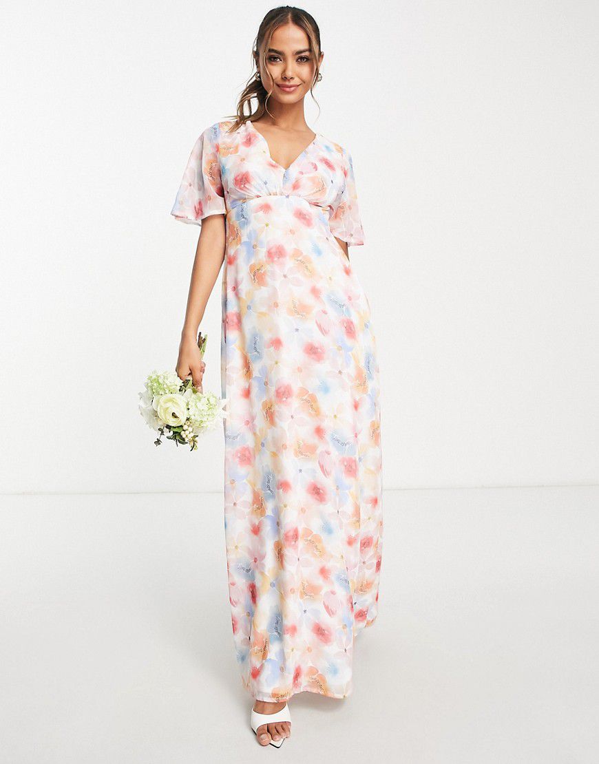 Blume - Vestito lungo da sposa a portafoglio in chiffon a fiori con maniche con volant - Blume Bridal - Modalova