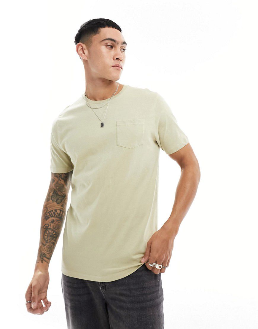 T-shirt girocollo oliva pallido con taschino - Brave Soul - Modalova