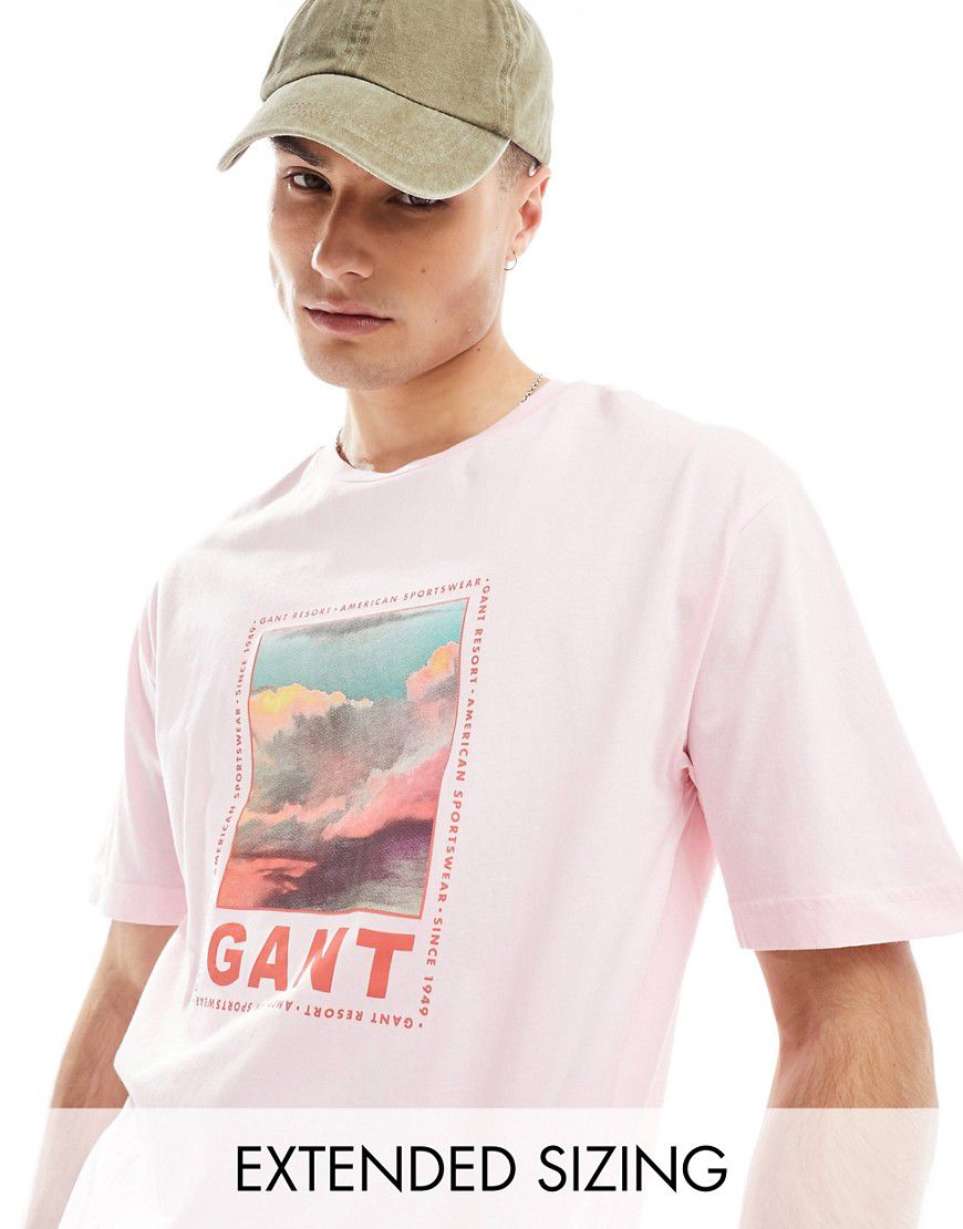 T-shirt comoda con stampa del logo e di nuvole slavata davanti - Gant - Modalova