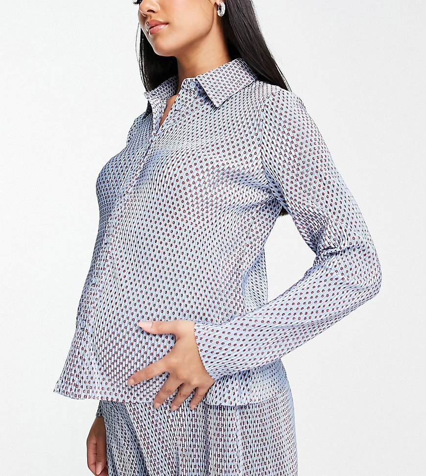 Glamorous Maternity - Camicia comoda plissé blu a pois in coordinato - Glamorous Bloom - Modalova