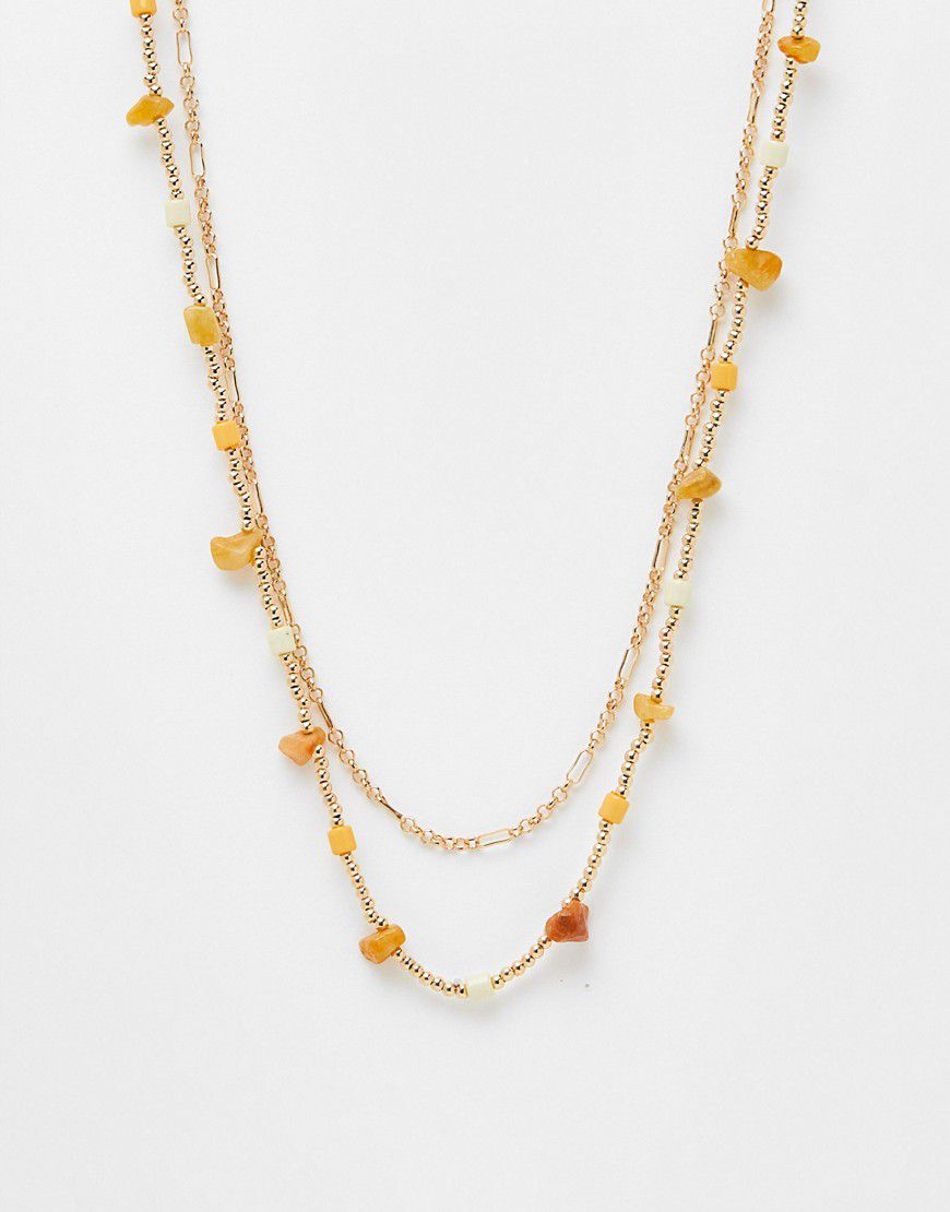 Collana doppiofilo dorata con perline - DesignB London - Modalova
