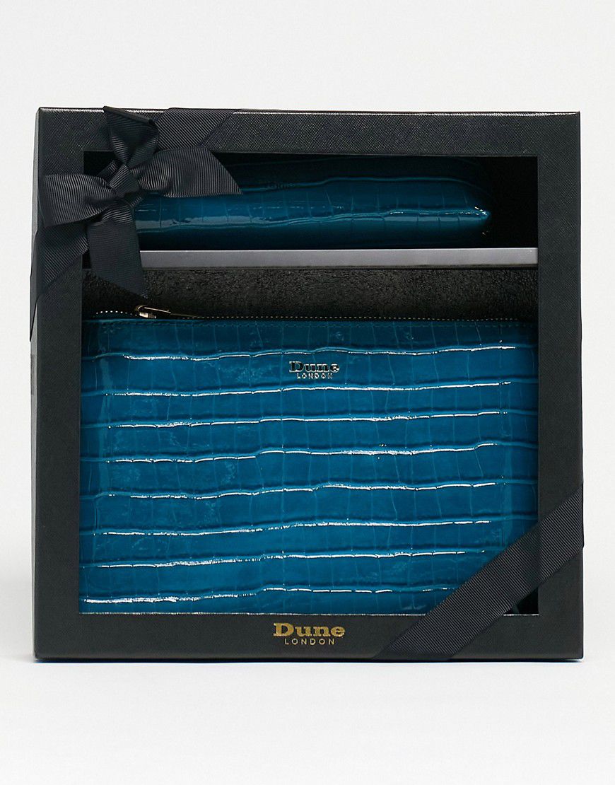Set regalo con pochette da polso verde azzurro effetto coccodrillo - Dune - Modalova