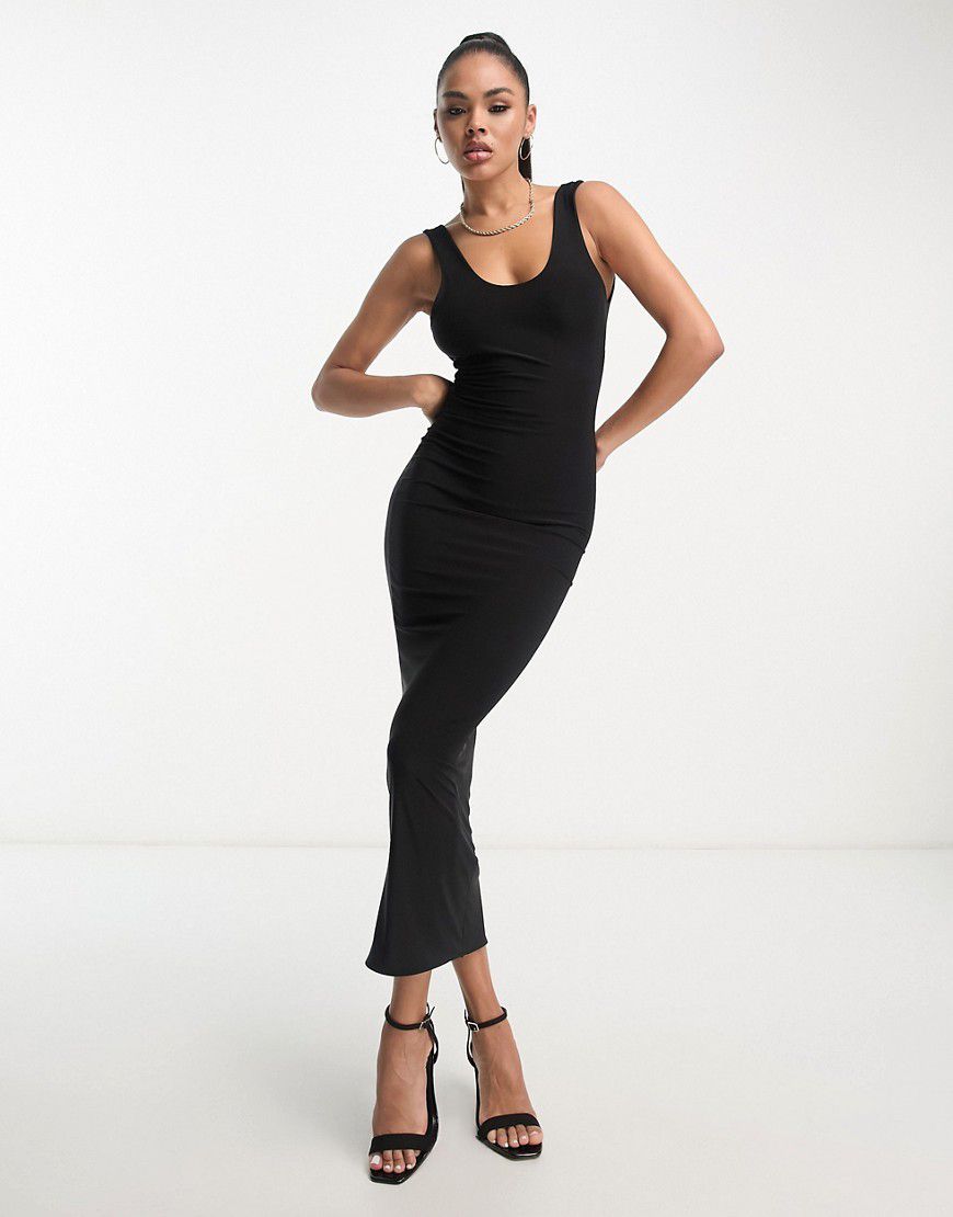 Vestito lungo nero modellante con scollo rotondo - Fashionkilla - Modalova
