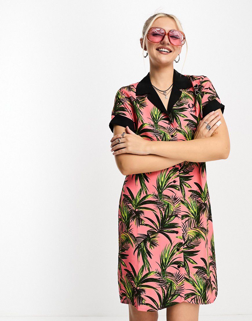 Vestito camicia color corallo caldo con stampa di palme - Fred Perry - Modalova