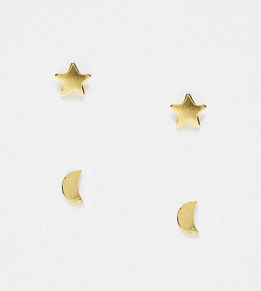 Confezione da 2 paia di orecchini a bottone a stella e mezzaluna placcati - Kingsley Ryan - Modalova