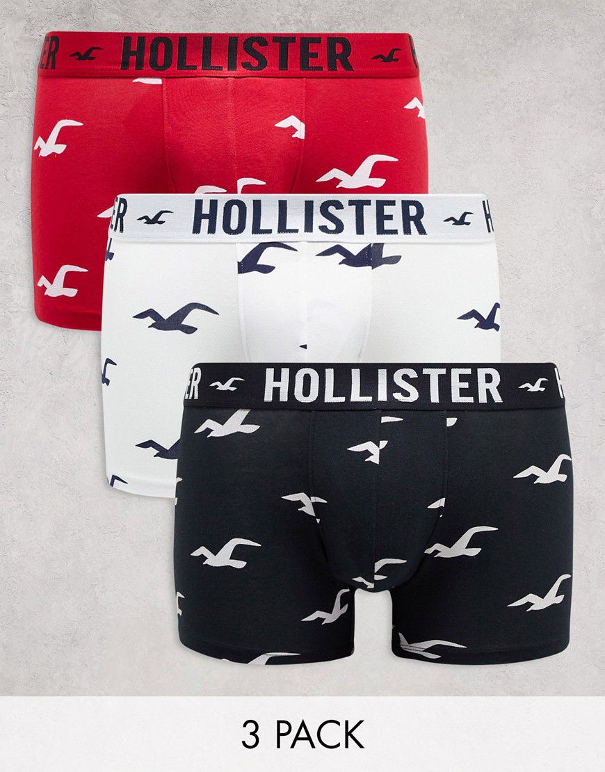 Confezione da 3 paia di boxer aderenti bianchi, rossi e neri con logo - Hollister - Modalova