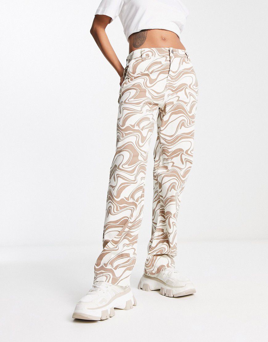 Pantaloni dad fit a vita alta color crema con stampa effetto marmo - Hollister - Modalova