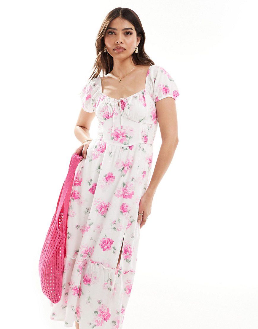 Vestito midi con dettaglio in vita stile corsetto con fiori rosa - Hollister - Modalova