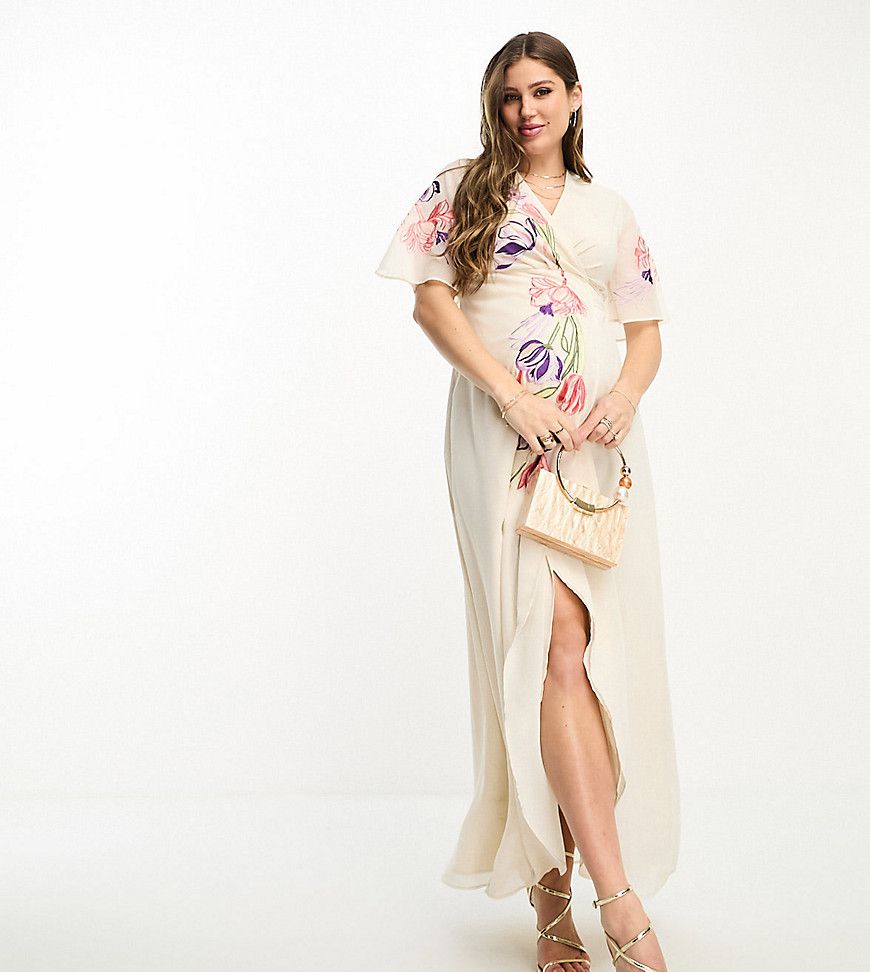 Vestito lungo color avorio con fiori ricamati - Hope & Ivy Maternity - Modalova