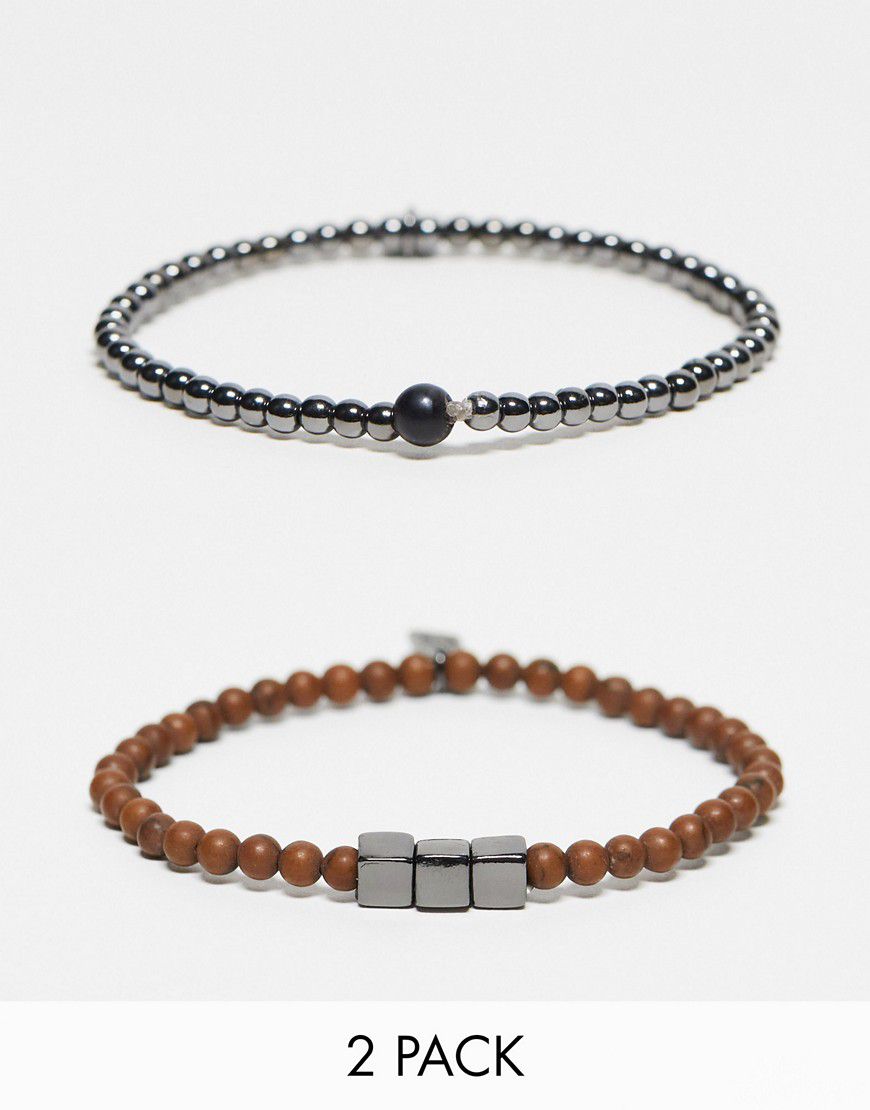Confezione da 2 braccialetti con perline multicolore e grigio canna di fucile - Icon Brand - Modalova