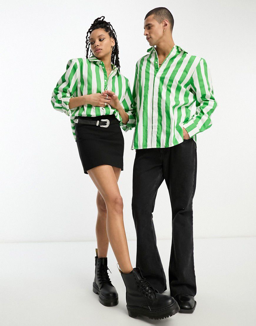 Camicia squadrata unisex a righe verdi e bianche - IIQUAL - Modalova