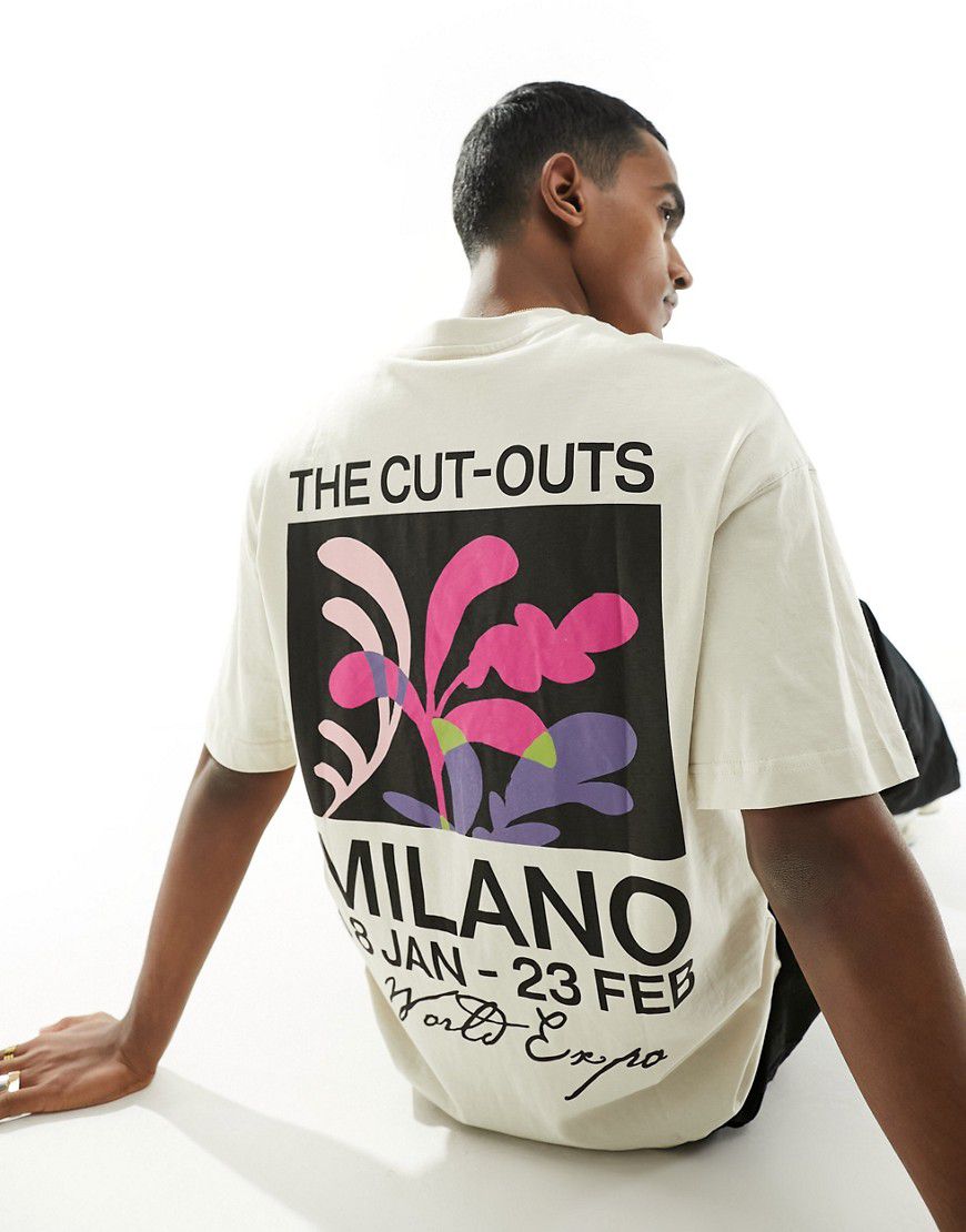 T-shirt super oversize beige con grafica "Milano" - Jack & Jones - Modalova