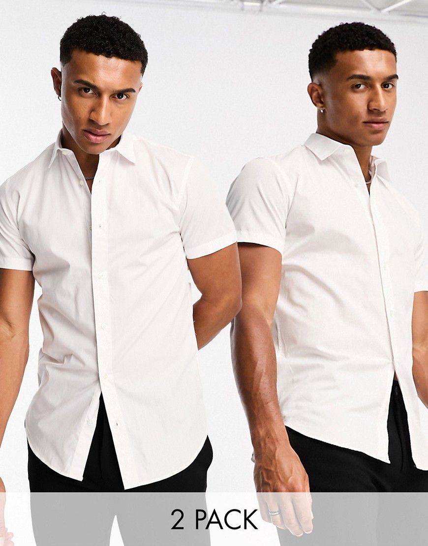 Confezione da 2 camicie eleganti a maniche corte slim fit bianche - Jack & Jones - Modalova