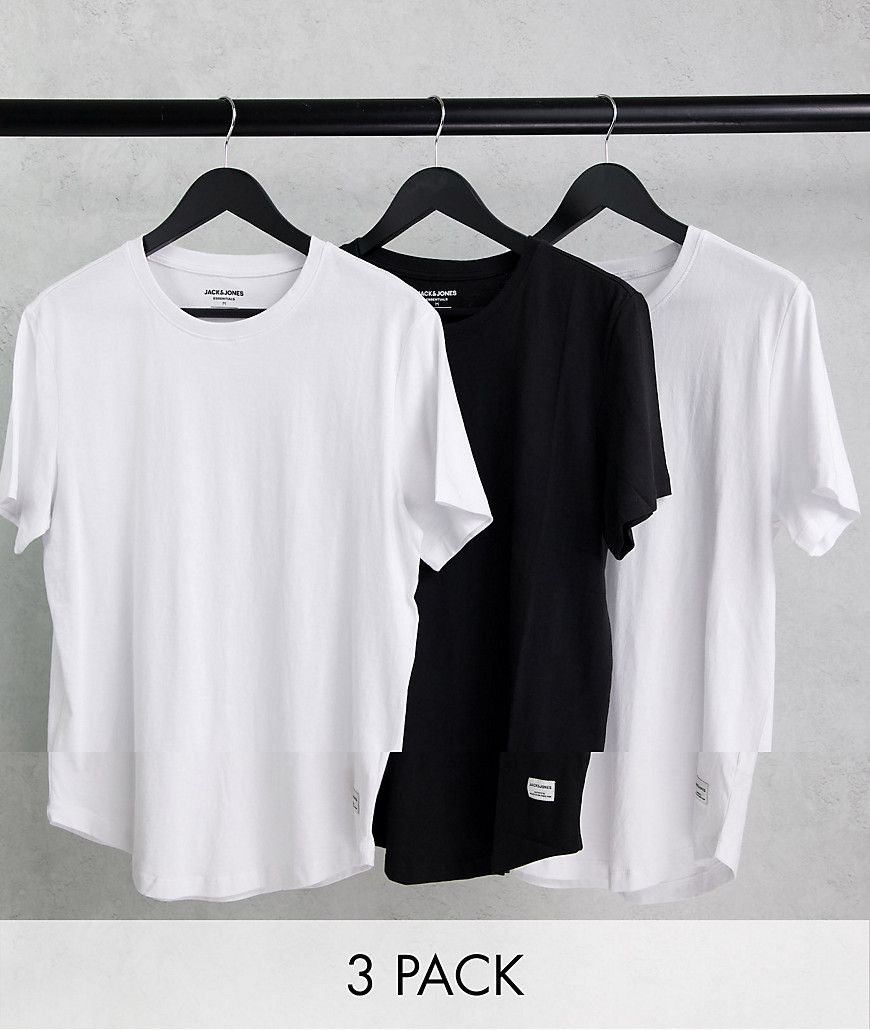 Originals - Confezione da 3 T-shirt lunghe con fondo arrotondato bianco/ bianco/ nero - Jack & Jones - Modalova