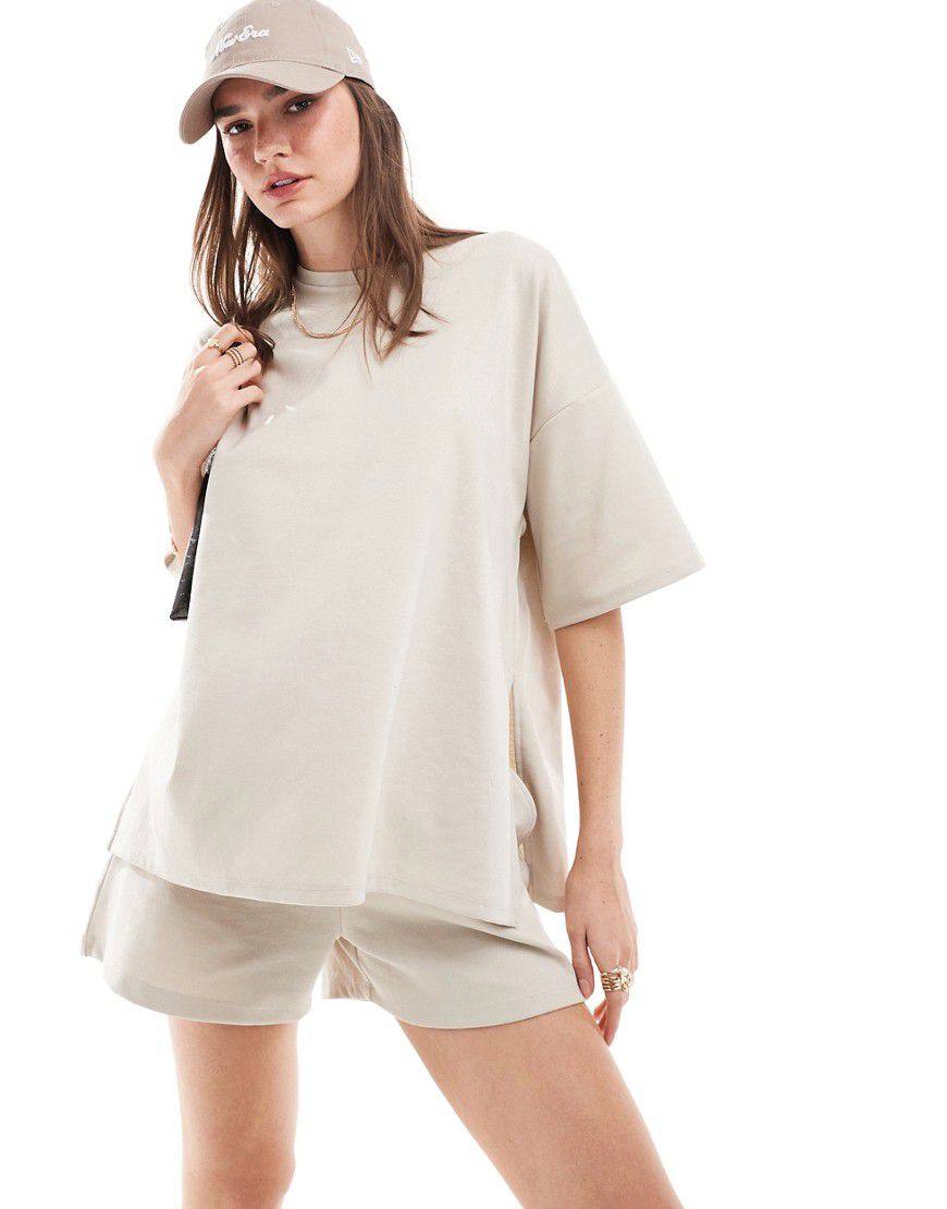 T-shirt oversize co spacco laterale color pietra in coordinato - JDY - Modalova