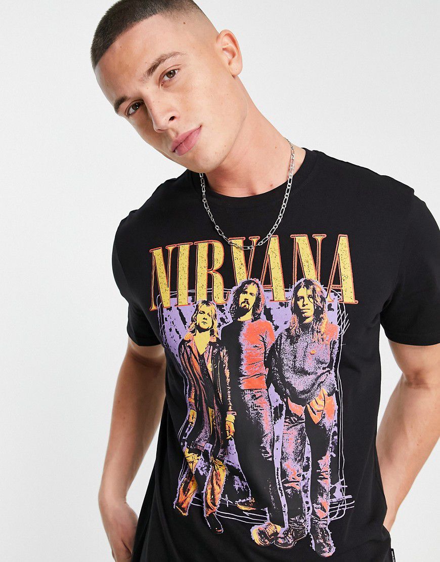 T-shirt nera con stampa Nirvana sul petto - ONLY & SONS - Modalova