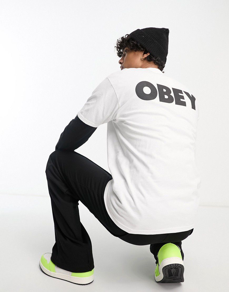 T-shirt bianca con stampa grande del logo sul retro - Obey - Modalova