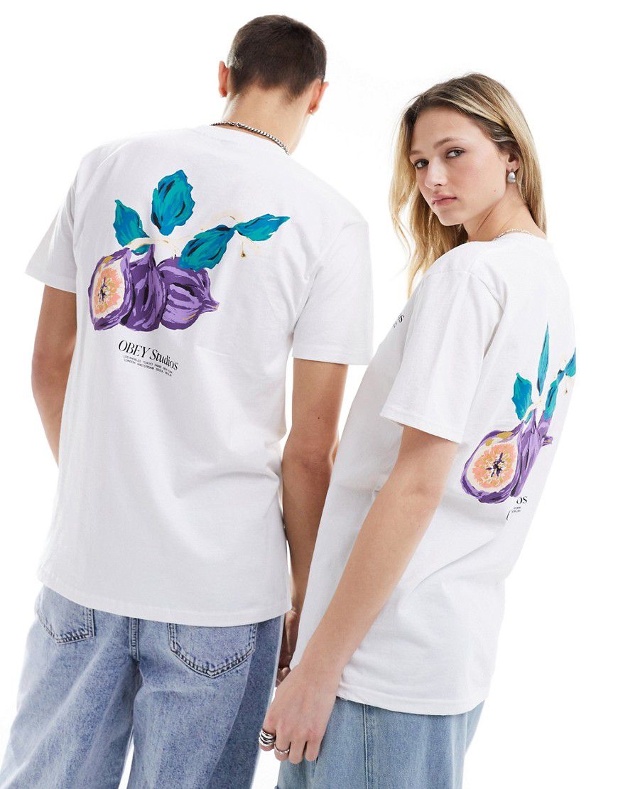 T-shirt unisex bianca con stampa di fichi sul retro - Obey - Modalova