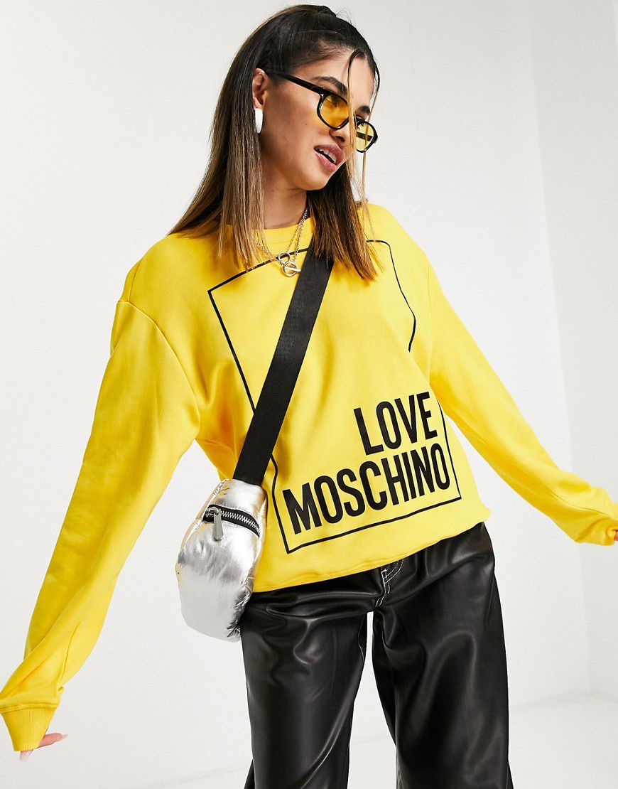 Felpa gialla con logo squadrato - Love Moschino - Modalova
