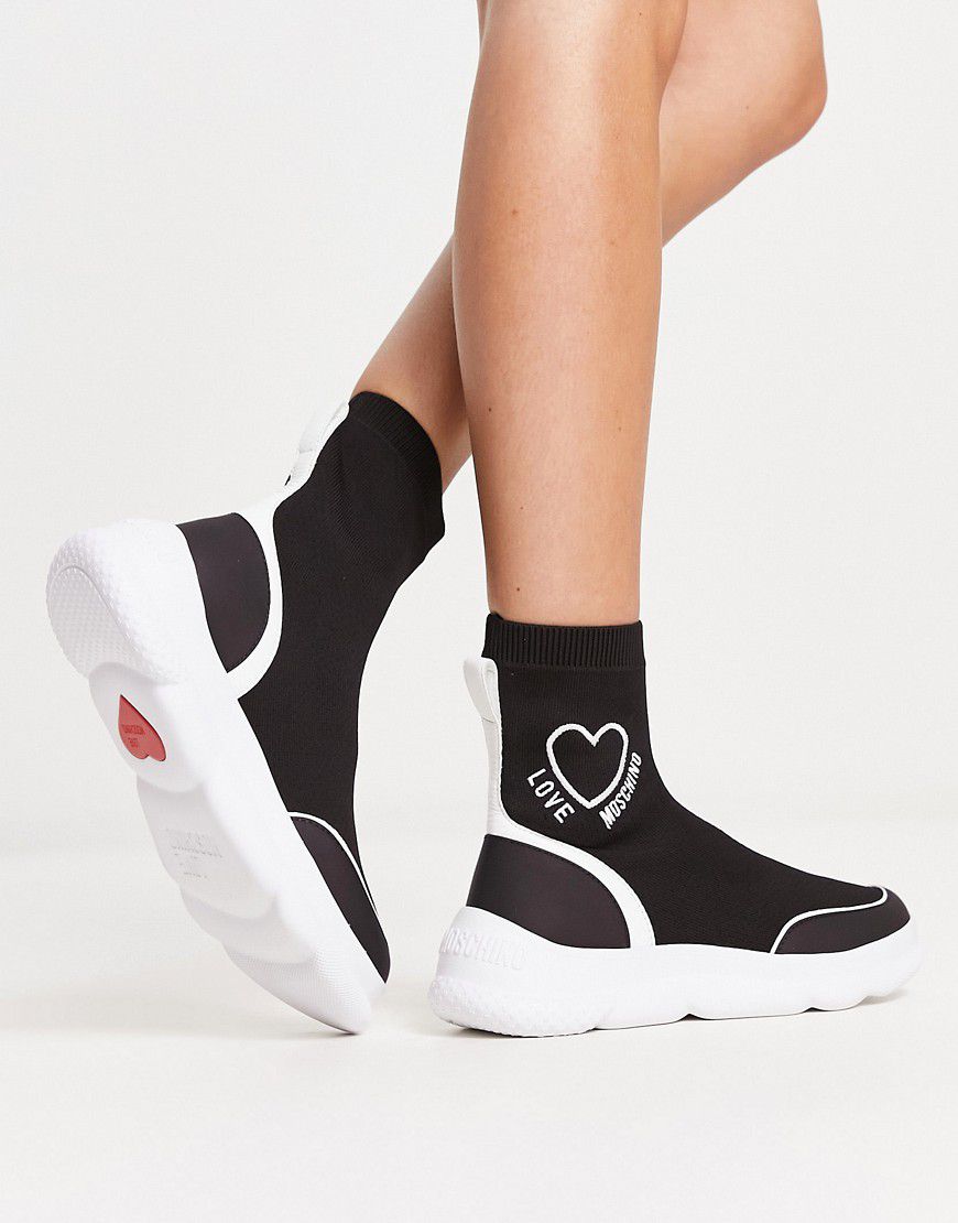 Sneaker a calza nere e bianche con logo a cuore - Love Moschino - Modalova