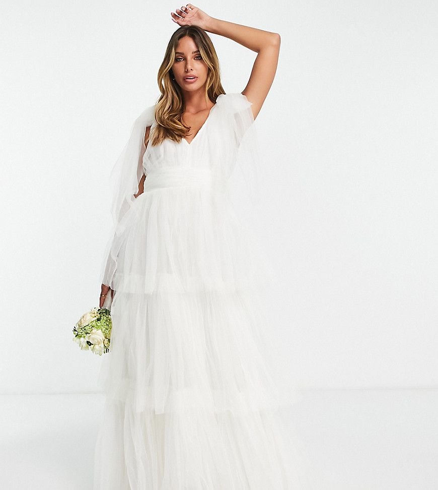Vestito lungo da sposa in tulle color avorio con vita arricciata - Lace & Beads - Modalova