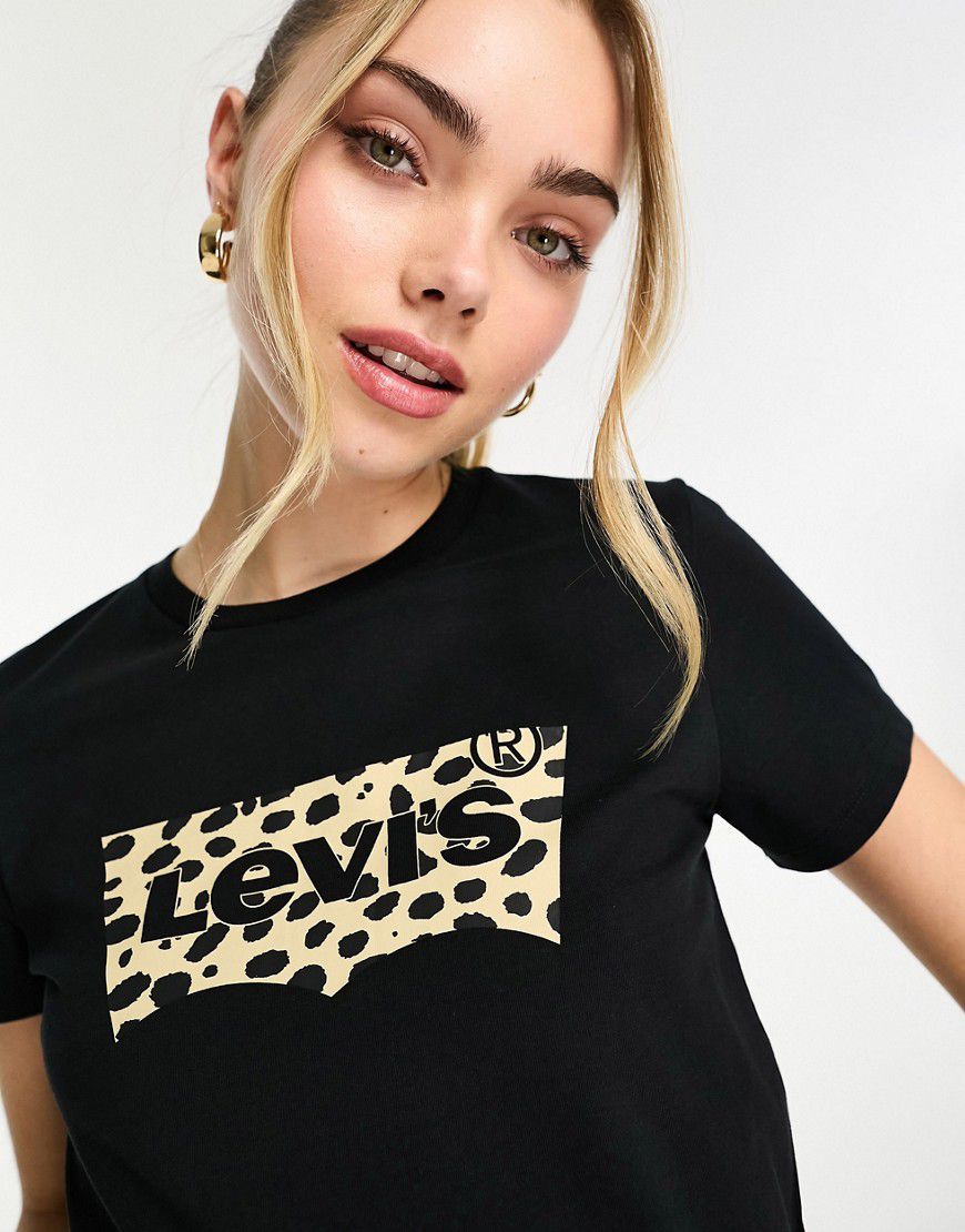 T-shirt nera con logo batwing leopardato - Levi's - Modalova
