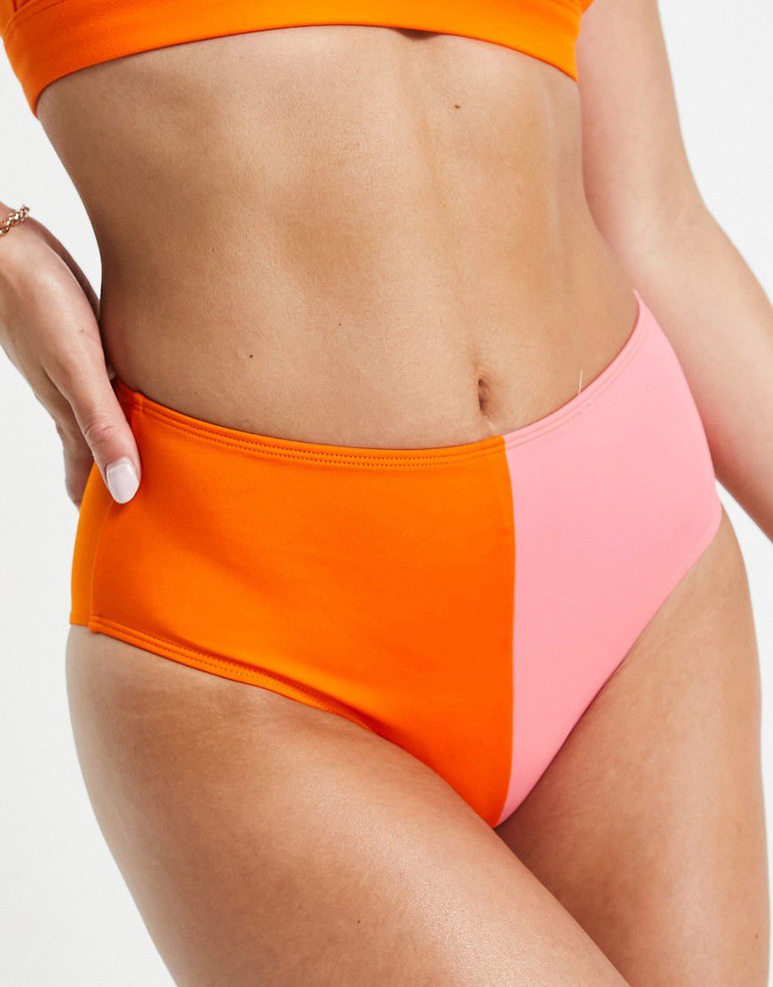 Slip bikini rosa e arancione color block - Monki - Modalova