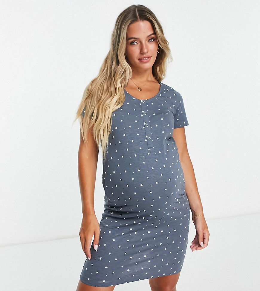 Mamalicious Maternity - Camicia da notte premaman per allattamento antracite con stampa di stelle - Mama.licious - Modalova