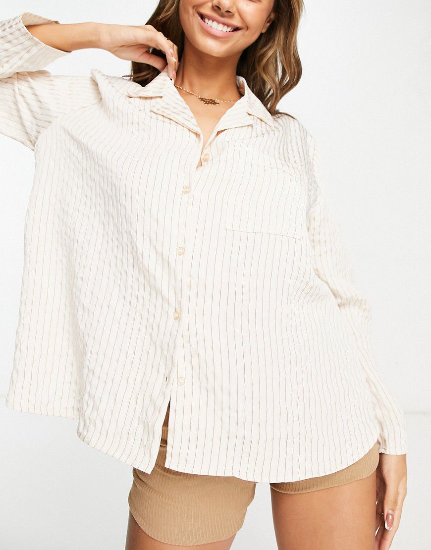 Camicia del pigiama beige a righe - Mango - Modalova