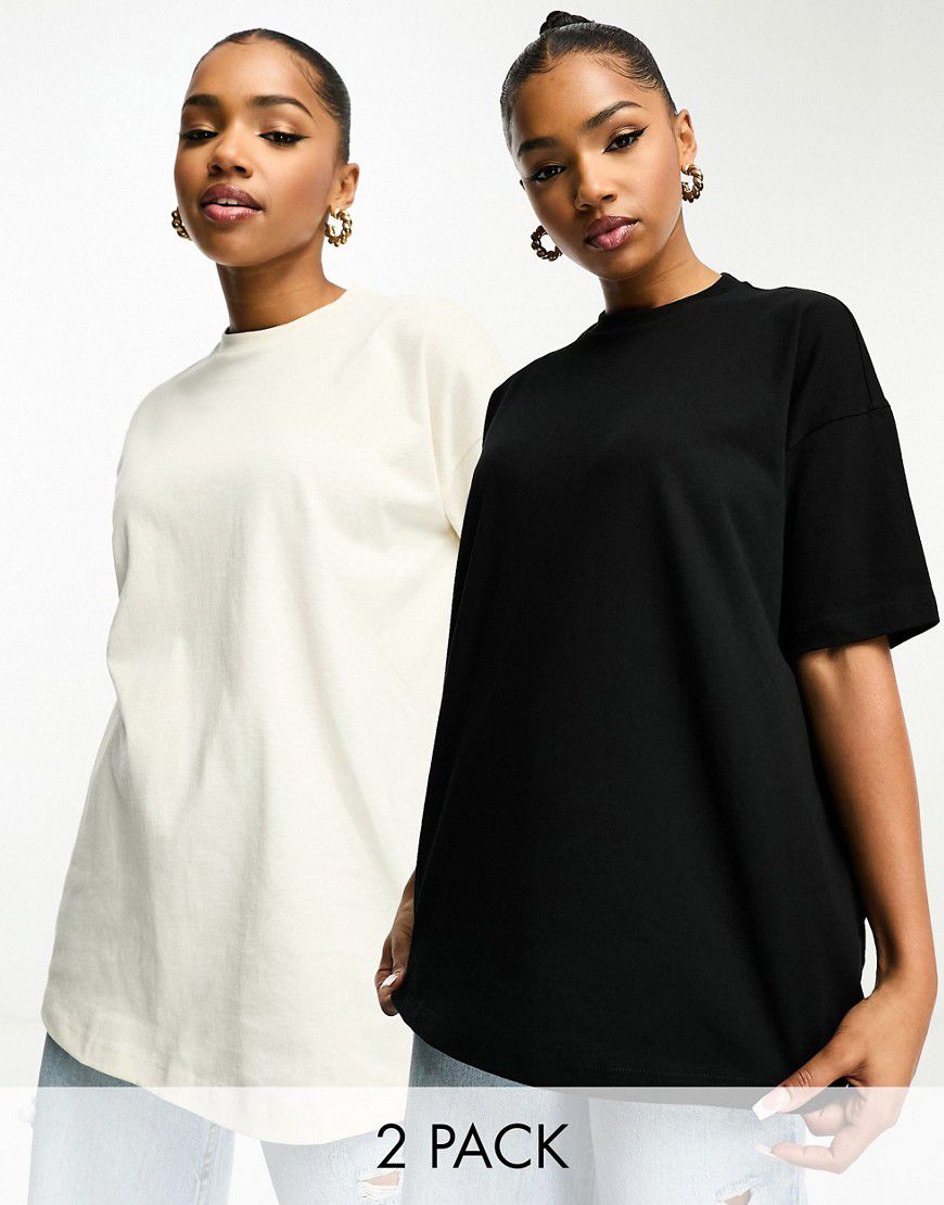 Confezione da 2 T-Shirt oversize écru e nera - Miss Selfridge - Modalova