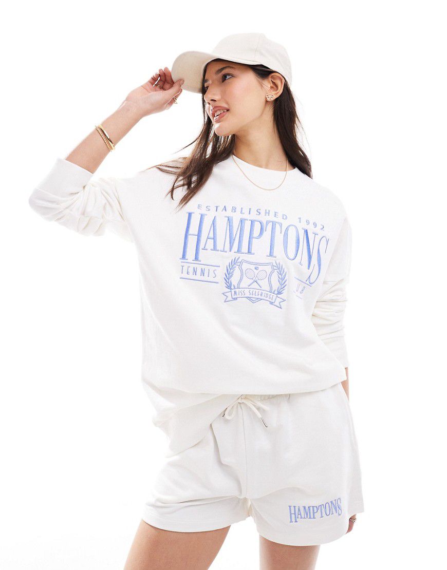 Felpa bianca oversize con scritta Hamptons in coordinato - Miss Selfridge - Modalova