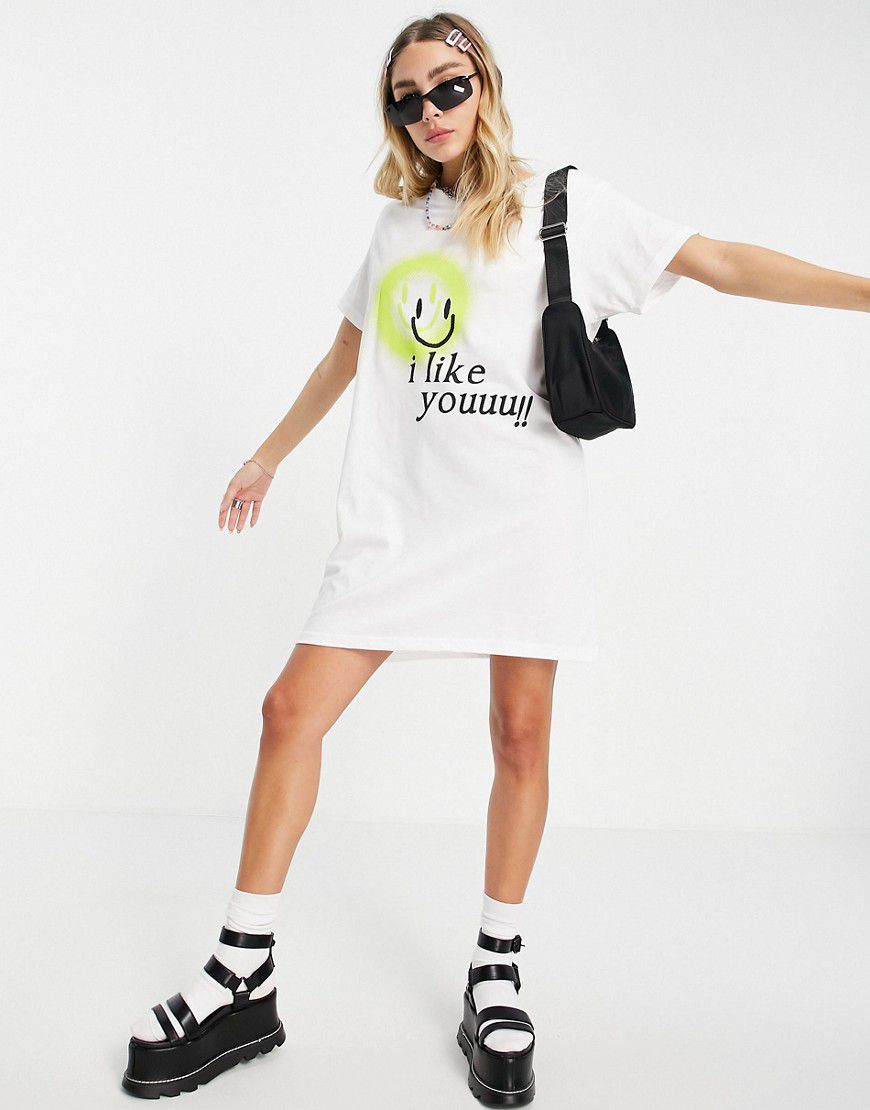 Vestito T-shirt oversize con stampa "I like you" - New Girl Order - Modalova